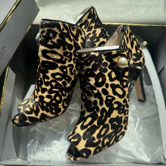 Leopard Print Pony Hair Heeled Ankle Boots by Louise et Cie