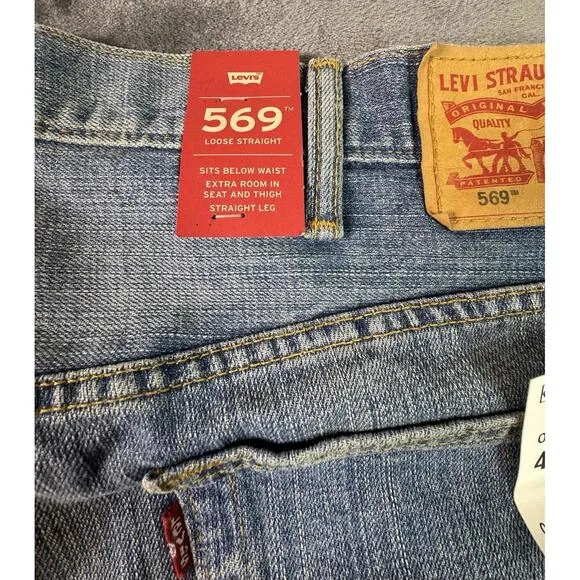 Levis 569 Jeans Men Size 40X32 Blue Denim Loose Straight Cotton NWT