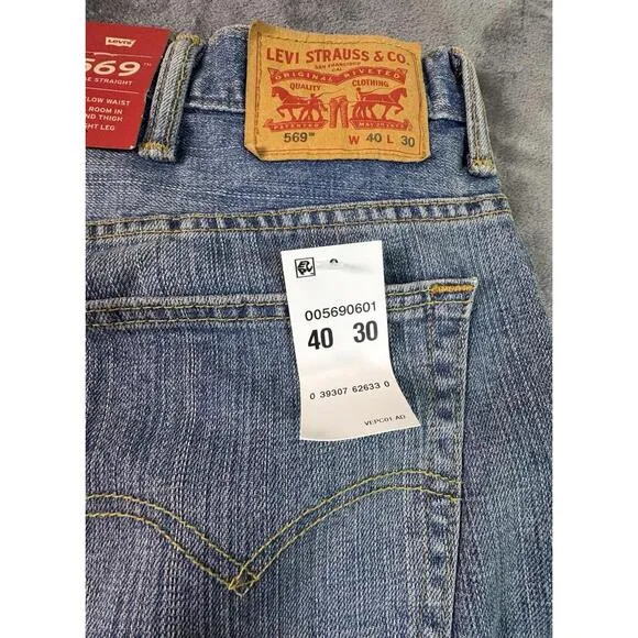 Levis 569 Jeans Men Size 40X32 Blue Denim Loose Straight Cotton NWT