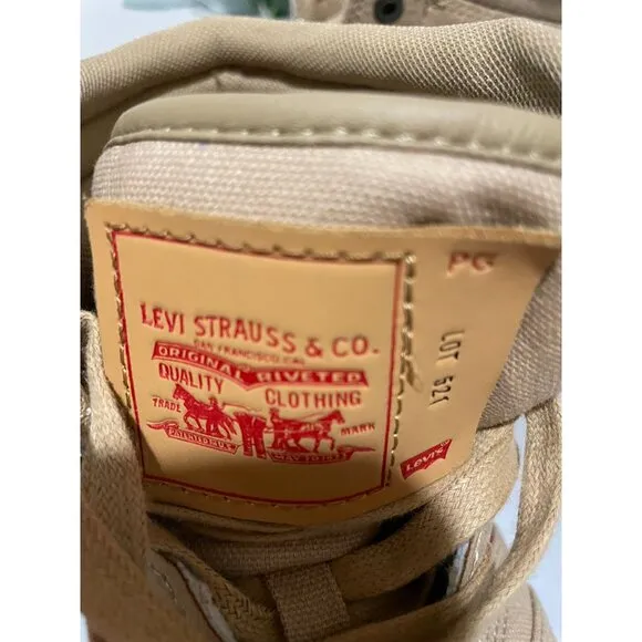 Levis Mens High-Top Sneakers Size 10 Beige Canvas Lace-Up Casual Shoes