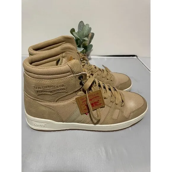 Levis Mens High-Top Sneakers Size 10 Beige Canvas Lace-Up Casual Shoes