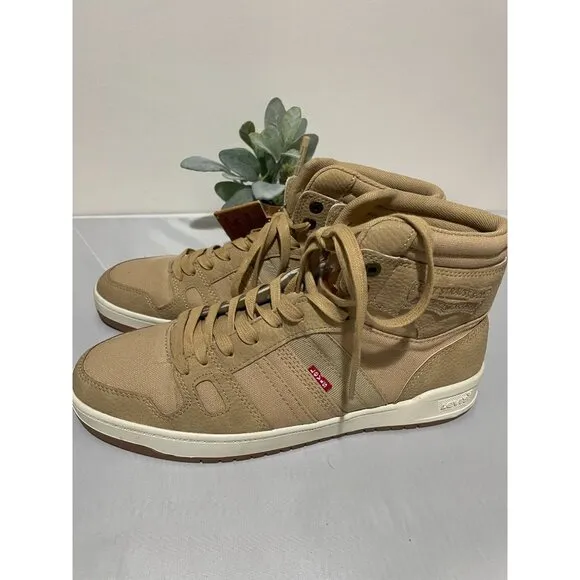 Levis Mens High-Top Sneakers Size 10 Beige Canvas Lace-Up Casual Shoes