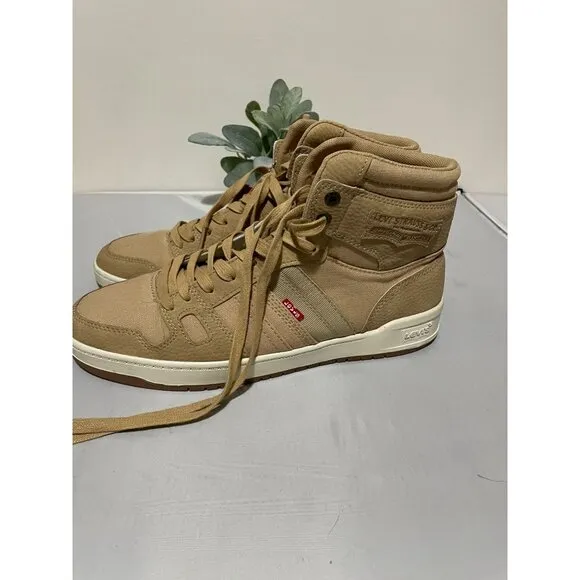 Levis Mens High-Top Sneakers Size 10 Beige Canvas Lace-Up Casual Shoes