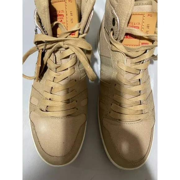 Levis Mens High-Top Sneakers Size 10 Beige Canvas Lace-Up Casual Shoes