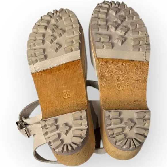 Like New Free People MIA Sweden Sofia Leather Mary Jane Wood Clogs  Size 36 (6)