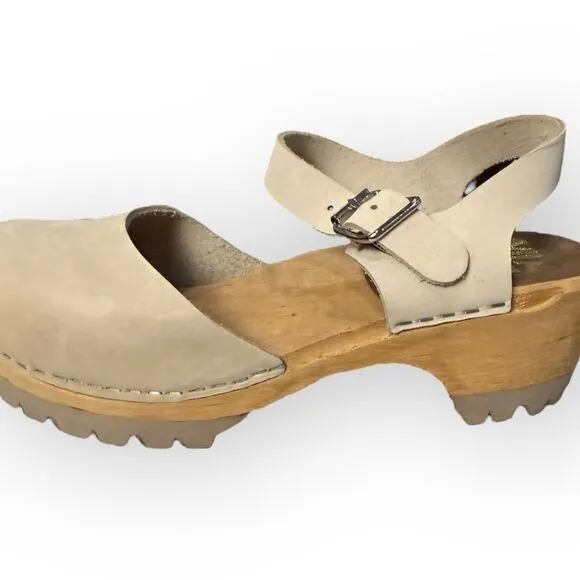 Like New Free People MIA Sweden Sofia Leather Mary Jane Wood Clogs  Size 36 (6)