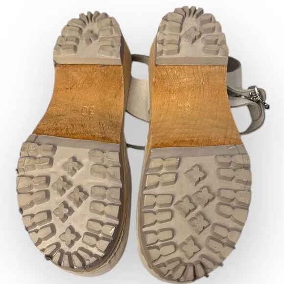 Like New Free People MIA Sweden Sofia Leather Mary Jane Wood Clogs  Size 36 (6)