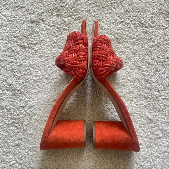 Like new! Veronica Beard Kerra Woven Block-Heel Slide Sandals. Coral size 7