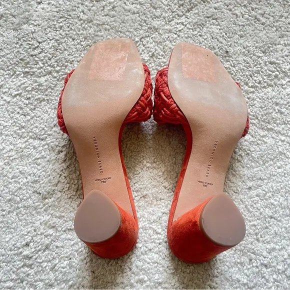 Like new! Veronica Beard Kerra Woven Block-Heel Slide Sandals. Coral size 7