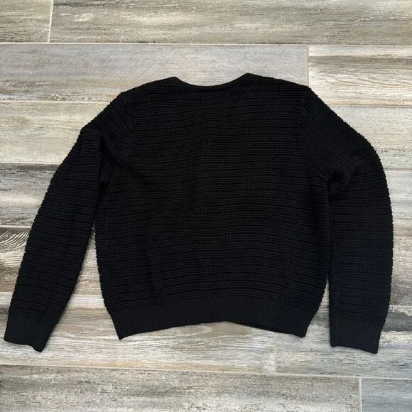 Lillusory Black Cardigan Sweater Gold Buttons Front Pockets Cable Knit Office M