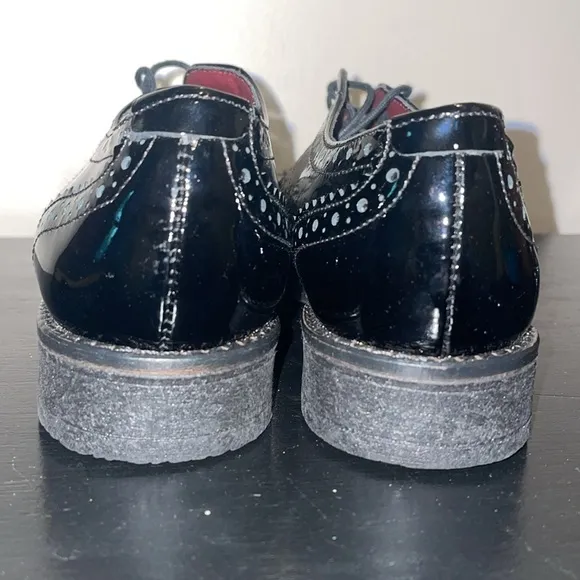 Line A Zeta Black patent leather wing tip shoes.  Size 37/6.5.