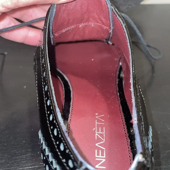 Line A Zeta Black patent leather wing tip shoes.  Size 37/6.5.