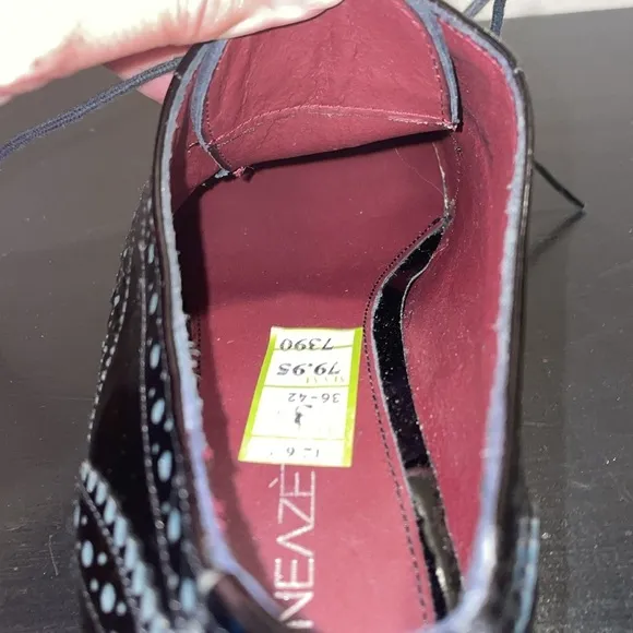 Line A Zeta Black patent leather wing tip shoes.  Size 37/6.5.