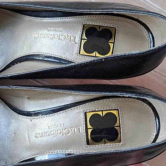 Liz Claiborne &quot;Cammie&quot; Black Leather High Heel Pumps Elegant Chic Round Toe