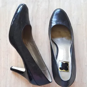 Liz Claiborne &quot;Cammie&quot; Black Leather High Heel Pumps Elegant Chic Round Toe