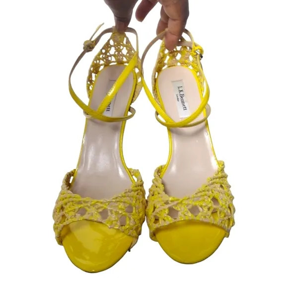 LK Bennett Azure Woven Patent Leather Heeled Sandals