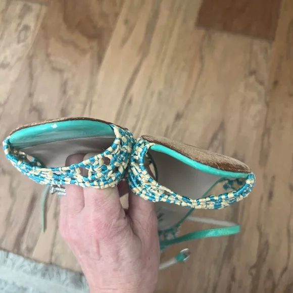 L.K. Bennett London macrame azure heels - aqua
