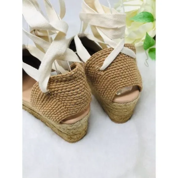 LK Bennett Suede Espadrille 7 US Ankle-Tie Wedge Heel Sandals, 38 EU‎