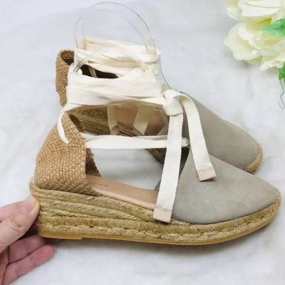 LK Bennett Suede Espadrille 7 US Ankle-Tie Wedge Heel Sandals, 38 EU‎