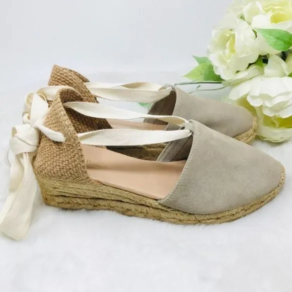 LK Bennett Suede Espadrille 7 US Ankle-Tie Wedge Heel Sandals, 38 EU‎