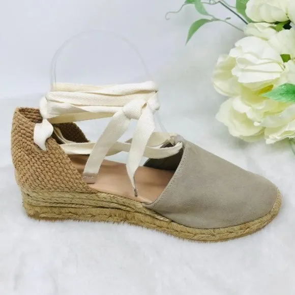 LK Bennett Suede Espadrille 7 US Ankle-Tie Wedge Heel Sandals, 38 EU‎