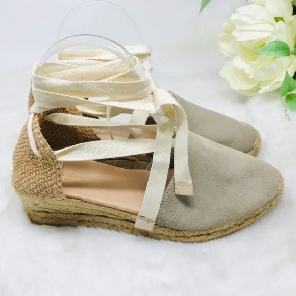 LK Bennett Suede Espadrille 7 US Ankle-Tie Wedge Heel Sandals, 38 EU‎