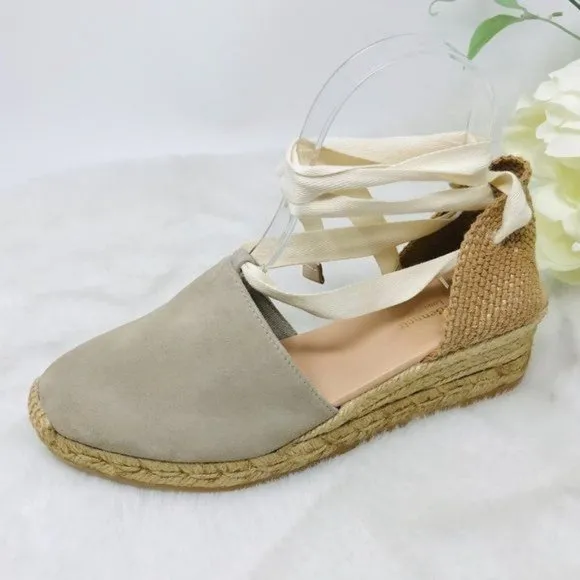 LK Bennett Suede Espadrille 7 US Ankle-Tie Wedge Heel Sandals, 38 EU‎