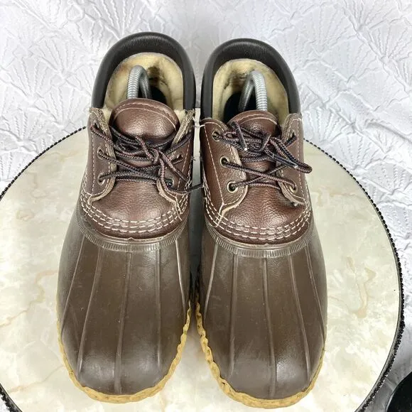 LL Bean BEAN Waterproof Duck Boots 8 Brown Leather Sherpa Lined Rubber Snow Boot