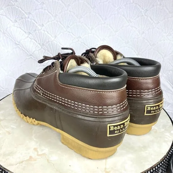 LL Bean BEAN Waterproof Duck Boots 8 Brown Leather Sherpa Lined Rubber Snow Boot