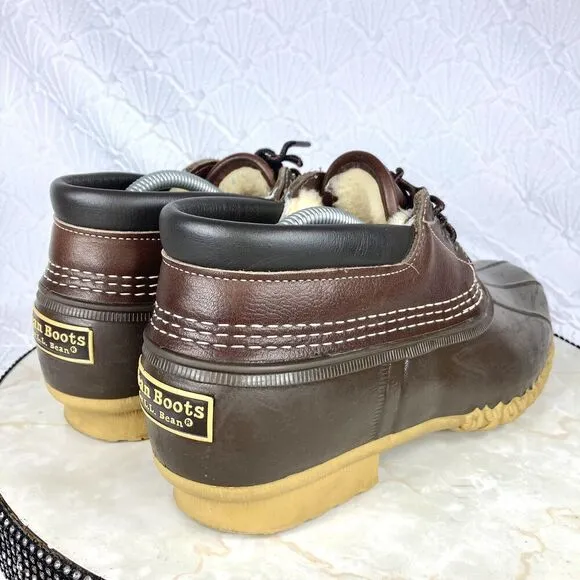LL Bean BEAN Waterproof Duck Boots 8 Brown Leather Sherpa Lined Rubber Snow Boot