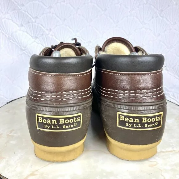 LL Bean BEAN Waterproof Duck Boots 8 Brown Leather Sherpa Lined Rubber Snow Boot