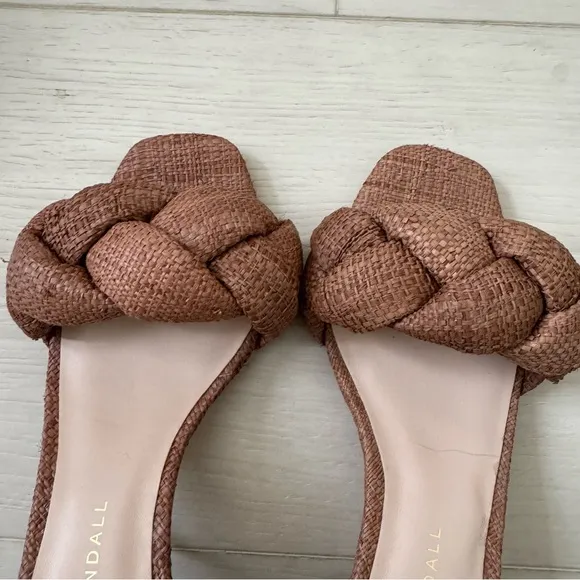 Loeffler Randall Avril Low Heel Sandals with Braid Woven Brown Ankle Wrap