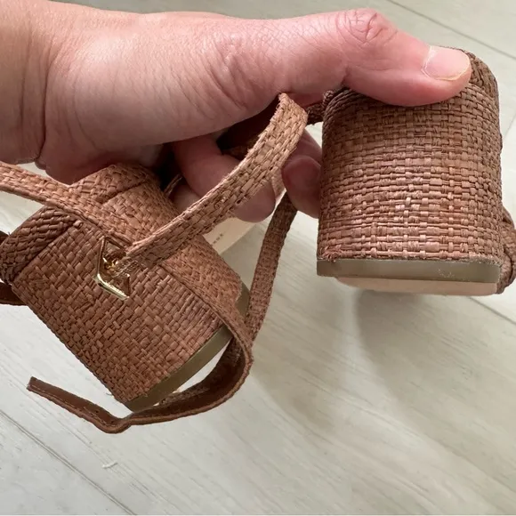 Loeffler Randall Avril Low Heel Sandals with Braid Woven Brown Ankle Wrap