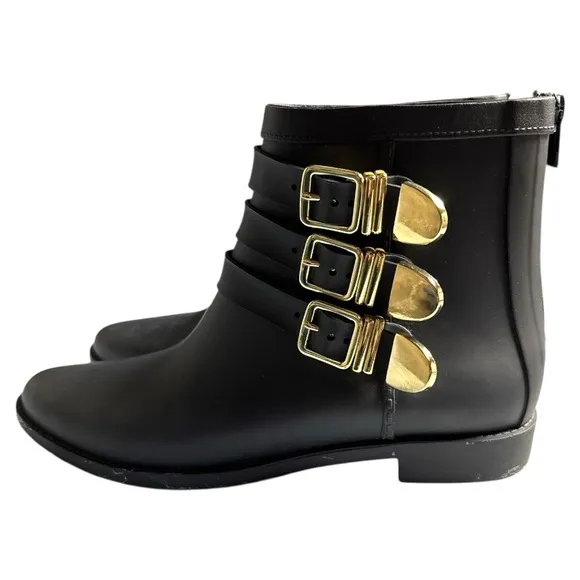 Loeffler Randall Fenton Black Rubber Rain Boots Size 6