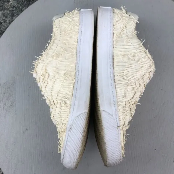 Loeffler Randall Women's Size 8 Logan Cream Fringe Lace-Up Low Top Sneakers Shoe