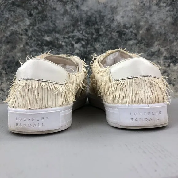 Loeffler Randall Women's Size 8 Logan Cream Fringe Lace-Up Low Top Sneakers Shoe
