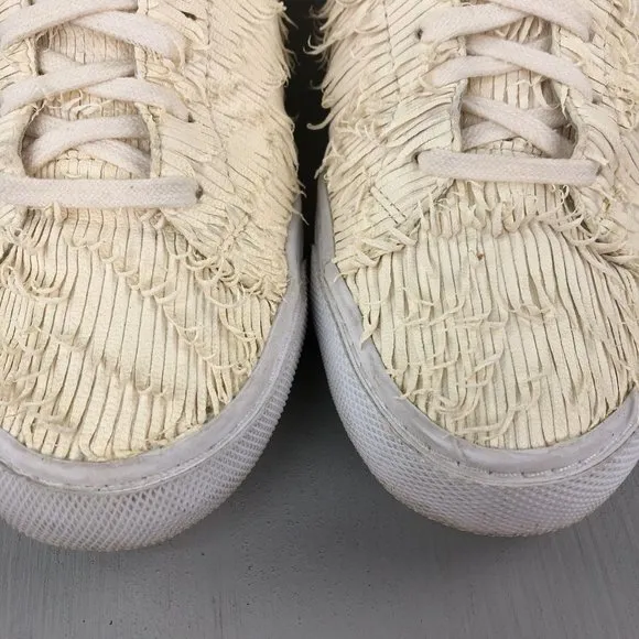 Loeffler Randall Women's Size 8 Logan Cream Fringe Lace-Up Low Top Sneakers Shoe