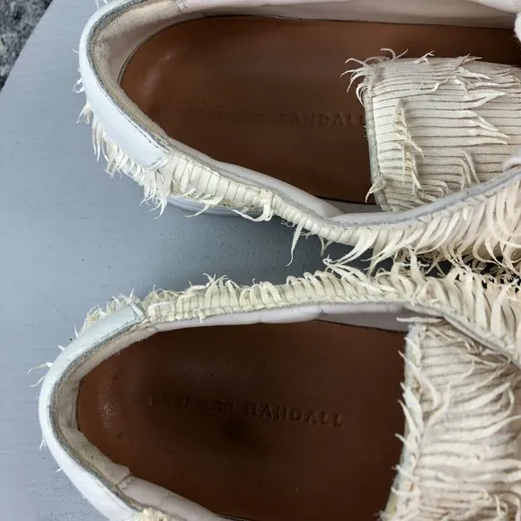 Loeffler Randall Women's Size 8 Logan Cream Fringe Lace-Up Low Top Sneakers Shoe