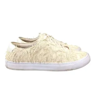Loeffler Randall Women's Size 8 Logan Cream Fringe Lace-Up Low Top Sneakers Shoe