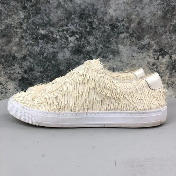 Loeffler Randall Women's Size 8 Logan Cream Fringe Lace-Up Low Top Sneakers Shoe