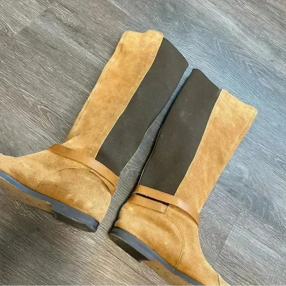 Loft Tan Camel Suede Riding Boots Elasticated Shaft Knee High: 8