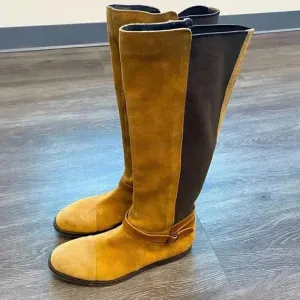 Loft Tan Camel Suede Riding Boots Elasticated Shaft Knee High: 8