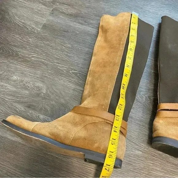 Loft Tan Camel Suede Riding Boots Elasticated Shaft Knee High: 8