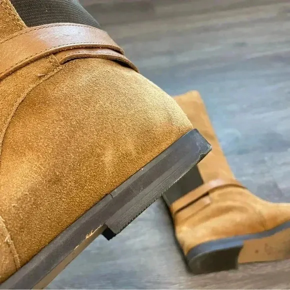 Loft Tan Camel Suede Riding Boots Elasticated Shaft Knee High: 8