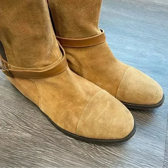 Loft Tan Camel Suede Riding Boots Elasticated Shaft Knee High: 8