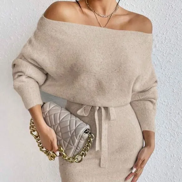 Long Sleeve Sweater Dress – Effortlessly Chic On/Off Shoulder