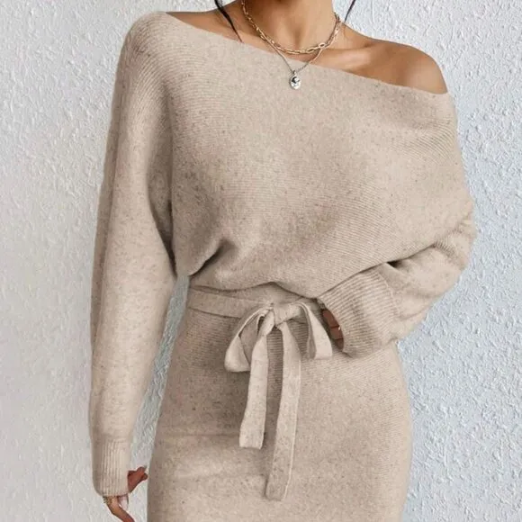 Long Sleeve Sweater Dress – Effortlessly Chic On/Off Shoulder