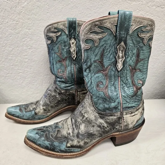 Lucchese 1883 Adona Stone Wash Robin Egg Blue Cowboy Boots Size 8