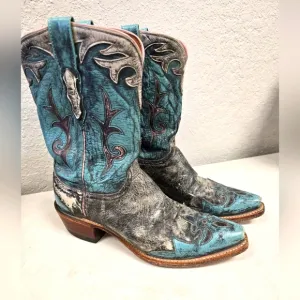 Lucchese 1883 Adona Stone Wash Robin Egg Blue Cowboy Boots Size 8
