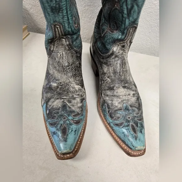 Lucchese 1883 Adona Stone Wash Robin Egg Blue Cowboy Boots Size 8